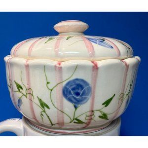 Trinket Box Hand Painted Philippines Bowl Lid Sugar Rings Porcelain 4" VIntage